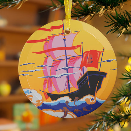 Golden Seas and Whimsical Dreams Glass Ornament