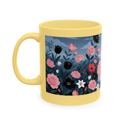 🌹🖤 The Lady Of The Midnight Rose Garden Ceramic Mug – Art Deco Floral Elegance