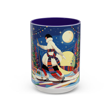 🌙🎿 The Moonlit Christmas Skier Colorful Mug – Whimsical Holiday Fantasy