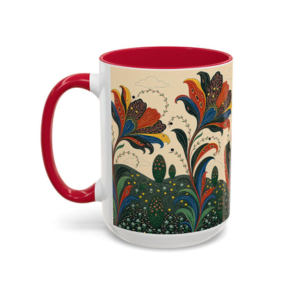 🌺🦋 The Enchanted Floral Voyage Colorful Mug – Art Deco Botanical Whimsy