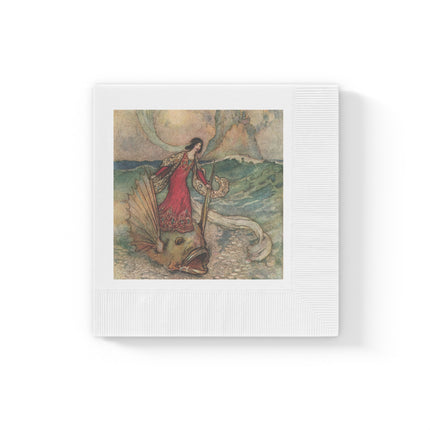 Rita Rides on the Dolphin by Warwick Goble White Coined Napkins