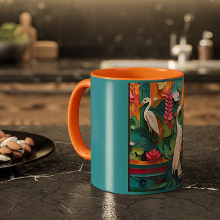 Elegant Egret Oasis Colorful Mugs (11oz, 15oz)
