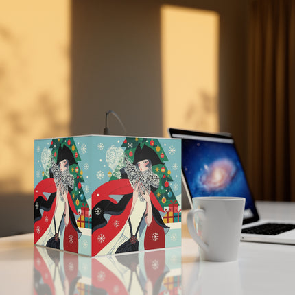 ❤️ The Lady Of The Crimson Scarf Light Cube Lamp – Art Deco Christmas Elegance