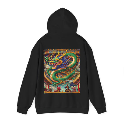Tibetan Dragon Over Kabuki Duel – Heavy Blend™ Hooded Sweatshirt