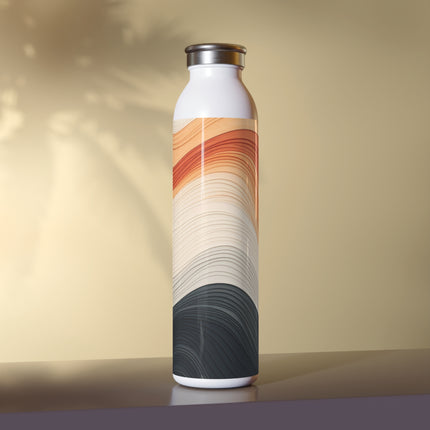 Wave Pattern in Hues of Beige, Orange, Grey, and Black Slim Water Bottle