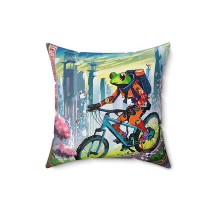 Cyberpunk Frog Spun Polyester Square Pillow