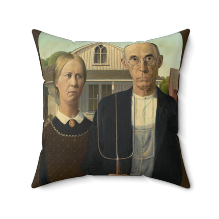 American Gothic by Grant Wood Spun Polyester Square Pillow