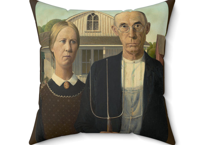 American Gothic by Grant Wood Spun Polyester Square Pillow
