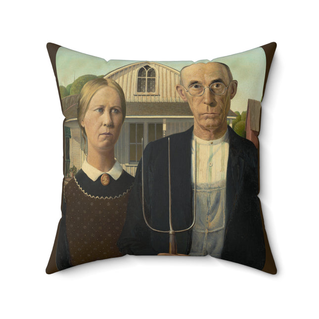 American Gothic by Grant Wood Spun Polyester Square Pillow
