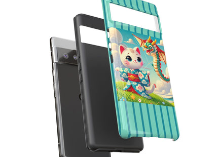 Geisha Kitten and the Dragon Kite Phone Cases