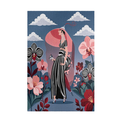 🌸🖤 The Striped Orchid Promenade Puzzle – Art Deco Floral Fashion