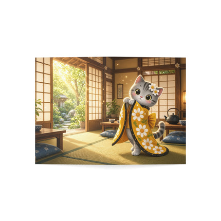 🐱🌼 The Daisy Kimono Kitten Greeting Card – Whimsical Garden Charm