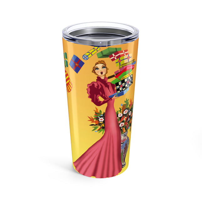 Elegant Holiday Woman with Gifts Tumbler 20oz