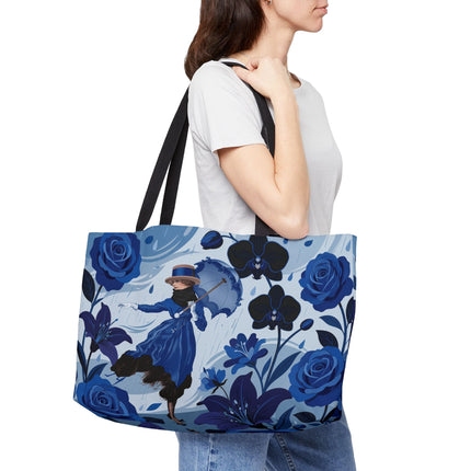 ☔💙 The Blue Rain Promenade Weekender Tote Bag – Art Deco Floral Fashion