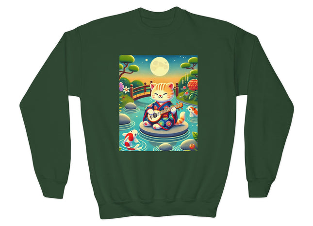 Melodic Kitten by the Koi Pond Youth Crewneck Sweatshirt