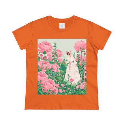 🌸💧 The Rose Garden Watering Cotton Tee – Art Deco Floral Whimsy
