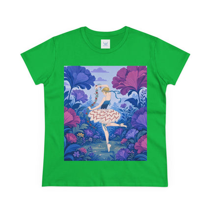 🌸🩰 The Enchanted Garden Ballet Cotton Tee – Art Deco Floral Whimsy