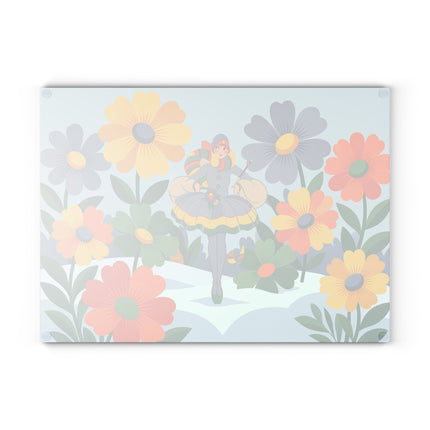🌼❄️ The Lady Of The Winter Flower Garden Glass Cutting Board – Art Deco Holiday Fantasy