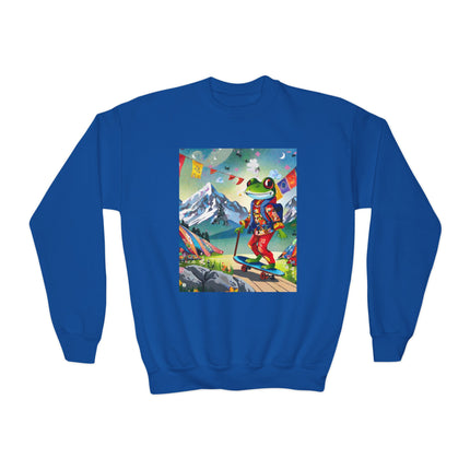 Skateboarding Frog Youth Crewneck Sweatshirt – Playful Energy & Colorful Adventure