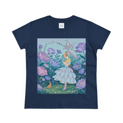 🌸🐇 The Secret Blossom Garden Cotton Tee – Art Deco Spring Whimsy