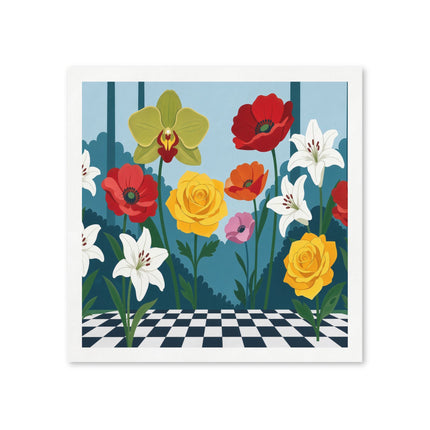 🌺🌹 The Enchanted Checkerboard Flower Garden Napkins – Art Deco Floral Whimsy