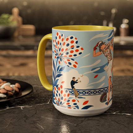 🌼🧡 The Polka Dot Wind Dancer Colorful Mug – Art Deco Fashion Whimsy