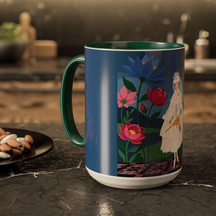 The Lady Of The Golden Parasol Colorful Mugs – Art Deco Botanical Elegance