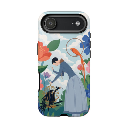 🦜🌺 The Lady Of The Garden Aviary Phone Case – Art Deco Floral Whimsy
