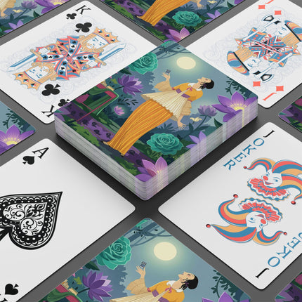 🌙🪷 The Lady Of The Moonlit Garden Playing Cards – Art Deco Garden Serenity