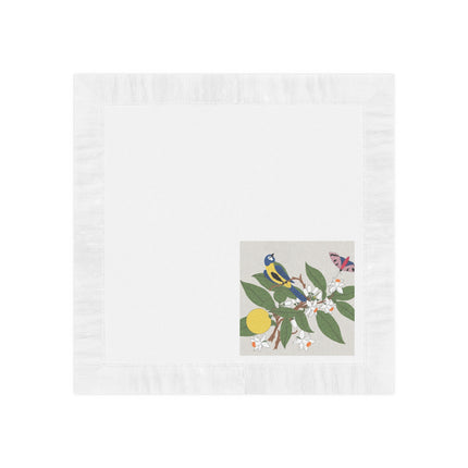 Blue Tit & Butterfly White Coined Napkins – Spring Harmony & Delicate Beauty
