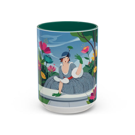The Lady Of The Secret Garden Colorful Mugs – Art Deco Botanical Elegance
