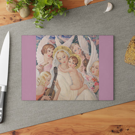 Madonna with Child Surrounded by Musical Angels by Gerda Wegener Glass Cutting Board
