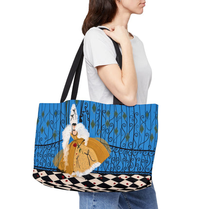 🎭🌹 The Lady At The Masquerade Gates Weekender Tote Bag – Art Deco Fashion Illustration