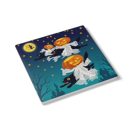🐈‍⬛🎃 The Flying Black Cats Of Halloween Ceramic Coaster – Whimsical Storybook Charm