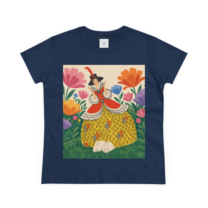 🐇🌼 The Enchanted Rabbit Garden Cotton Tee – Art Deco Floral Whimsy