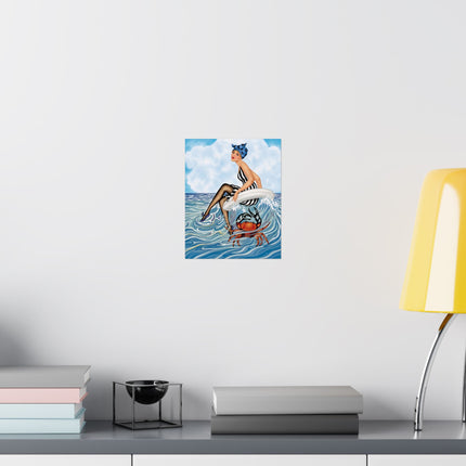 🌊🎀 The Lady Of The Seaside Adventure Matte Vertical Poster – Art Deco Coastal Whimsy