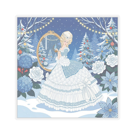 💙❄️ The Lady Of The Winter Looking Glass Kiss-Cut Sticker – Art Deco Christmas Fantasy