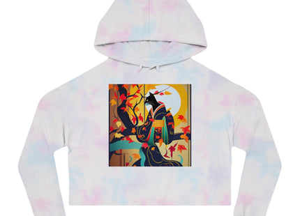 Black Cat in Kimono Women’s Cropped Hooded Sweatshirt