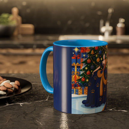 👑🎄 The Christmas Queen Of Golden Bells Colorful Mug – Art Deco Holiday Elegance