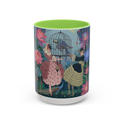 The Ladies And The Enchanted Macaw Colorful Mugs – Art Deco Botanical Elegance