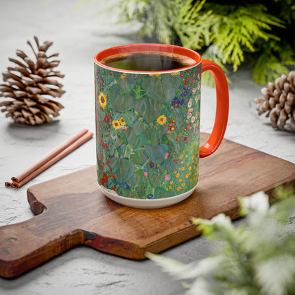 Farm Garden with Sunflowers by Gustav Klimt Colorful Mugs (11oz, 15oz)