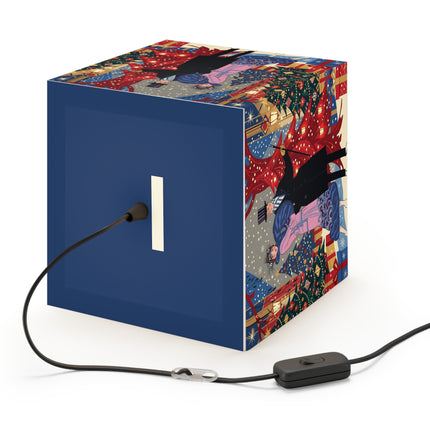 🎩🎄 Christmas Eve Promenade Light Cube Lamp – Art Deco Holiday Elegance