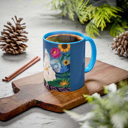 The Lady Of The Golden Parasol Colorful Mugs – Art Deco Botanical Elegance