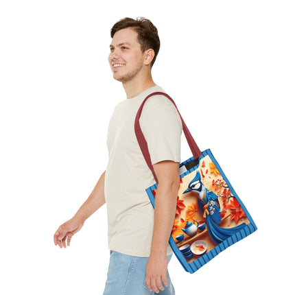 Blue Jay at an Autumn Tea Ceremony Tote Bag (AOP)