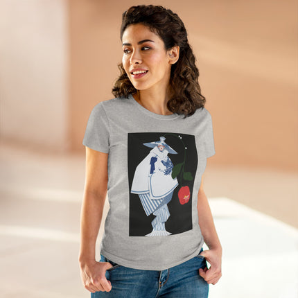 Blue & White Porcelain Geisha Women's Midweight Cotton Tee – Refined Elegance & Timeless Charm