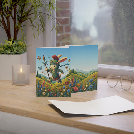 🐇🛡️ The Little Meadow Knight Greeting Card – Whimsical Animal Adventure