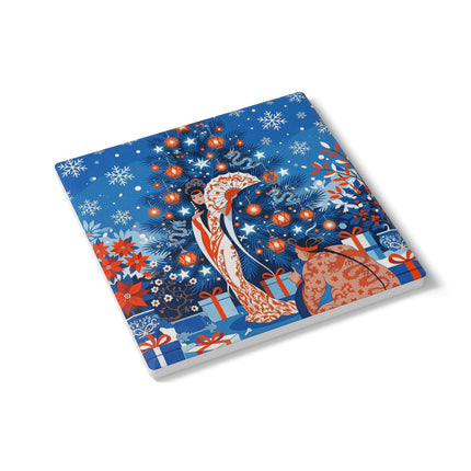 🏮❄️ The Winter Lantern Celebration Ceramic Tile – Art Deco Christmas Elegance