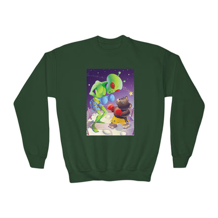 Cosmic Clash Youth Crewneck Sweatshirt – Alien vs Bear Space Showdown