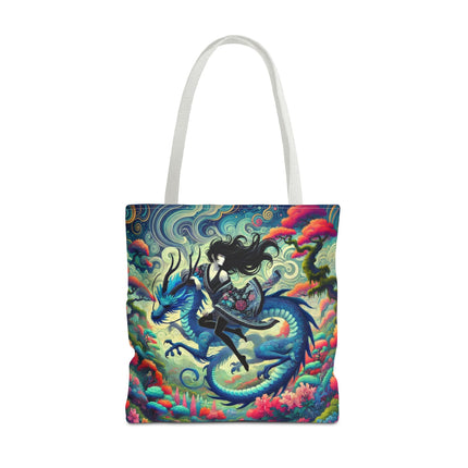 Mystic Guardian of the Sky Tote Bag – Warrior Fairy & Turquoise Dragon