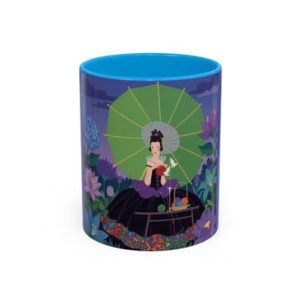 The Lady Of The Moonlit Needlework Colorful Mugs – Art Deco Crafting Elegance